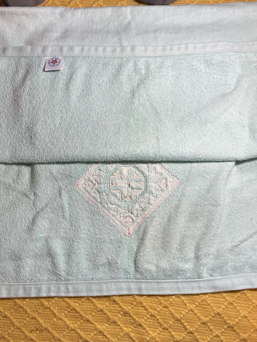 Vintage Light Blue Embroidered Cotton Bath Towels - Set of 2